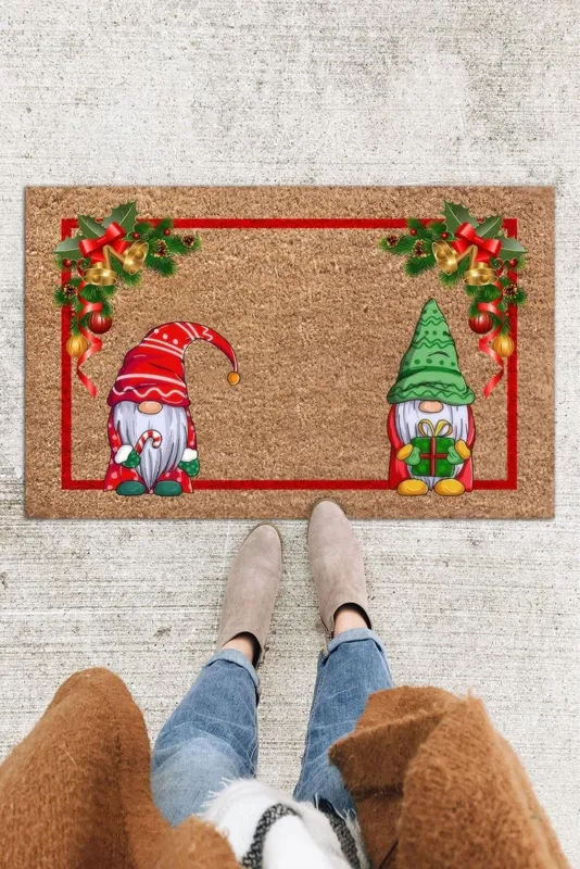 Yılbaşı cüceler desenli kapı paspası